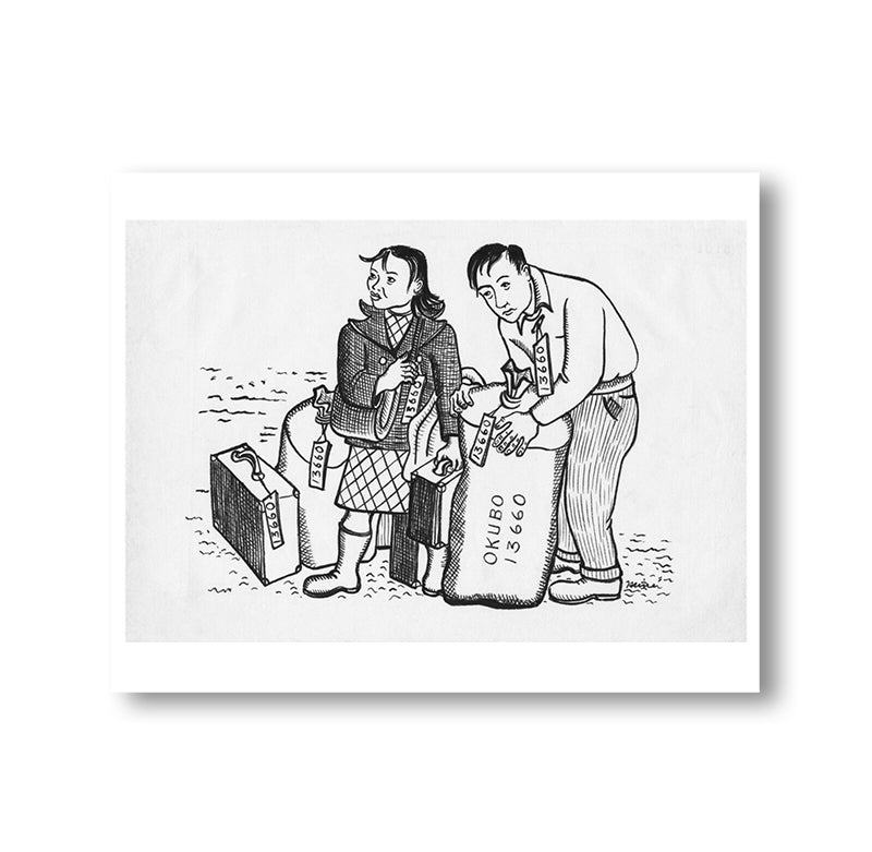 Print "Miné and Toku Standing with Their Luggage" By Miné Okubo museum product