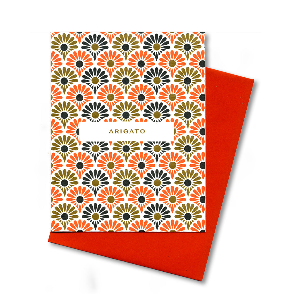Flower Pattern Arigato Notecard paper-stationery