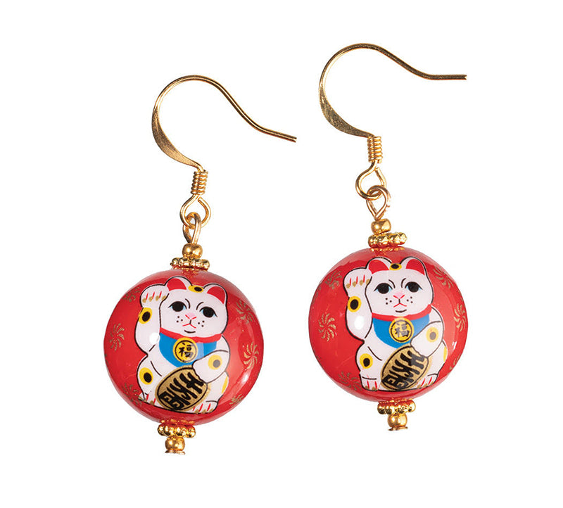 Maneki Neko Tensha Bead Earrings jewelry