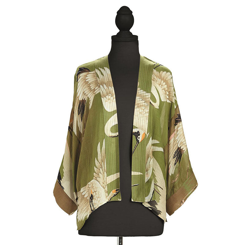 Standing Cranes Kimono Jacket apparel Green