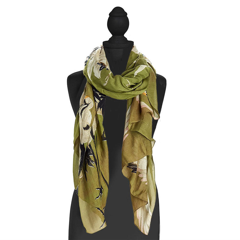 Standing Cranes Scarf-Green accessories