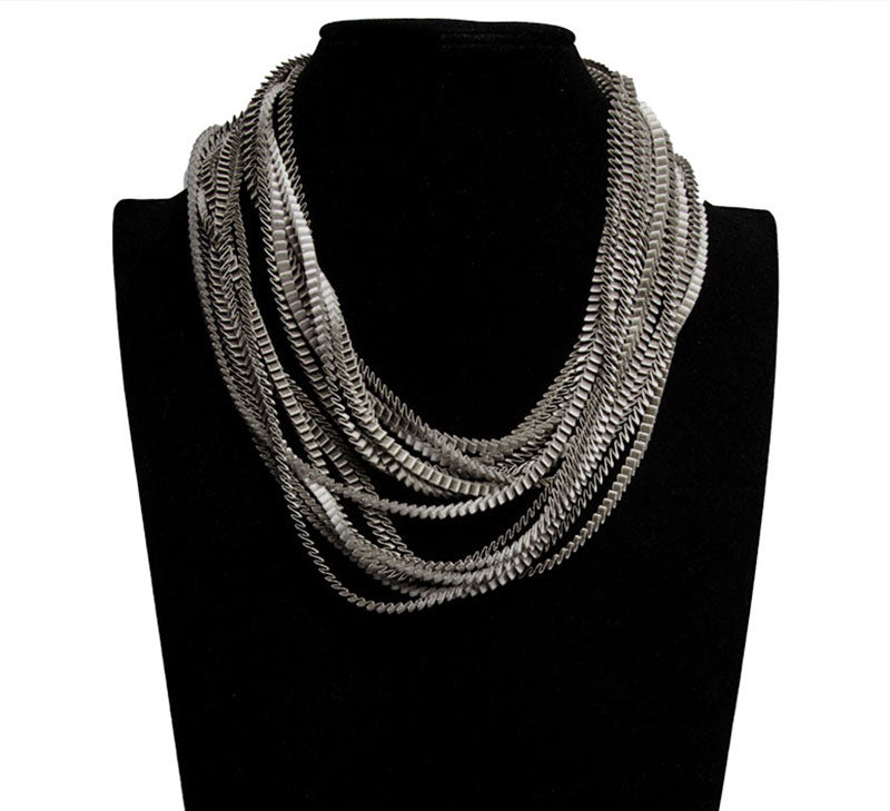 Origami Pleat Necklace jewelry Solid Silver Tone