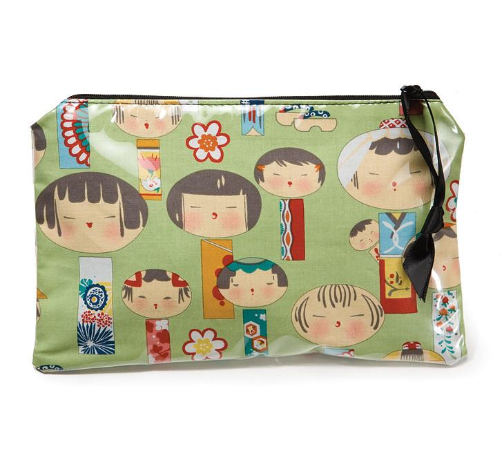 Yancha Kokeshi Print Cosmetic Bag-Green Tea accessories Default Title