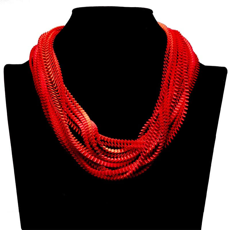 Origami pleated necklace in red on neckform