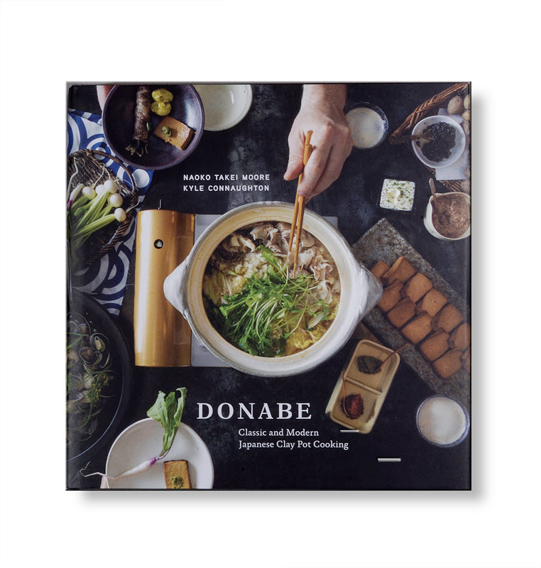 Cover of the Donabe book showing an overhead of a hot pot of soup and vegetables