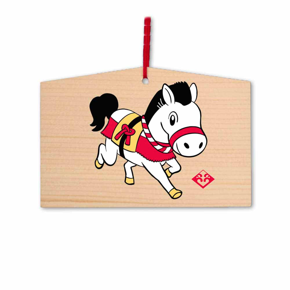 picture of horse on Japanese wooden plaque called an ema