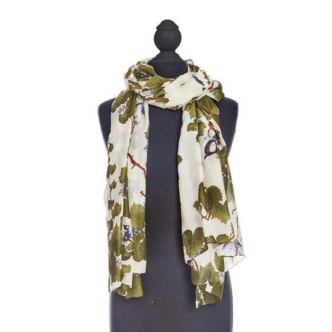 Green Vine, Bird  and Blossom Scarf