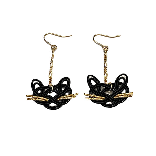 Mizuhiki Cat Earrings - Black