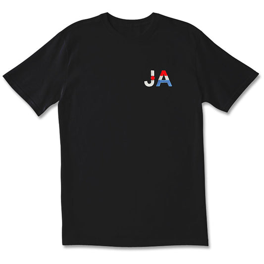 Back shirt with JA embroidered on the chest in White, Red and Blue.