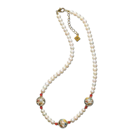 Clear Tensha Crane and Pearl Necklace jewelry 
