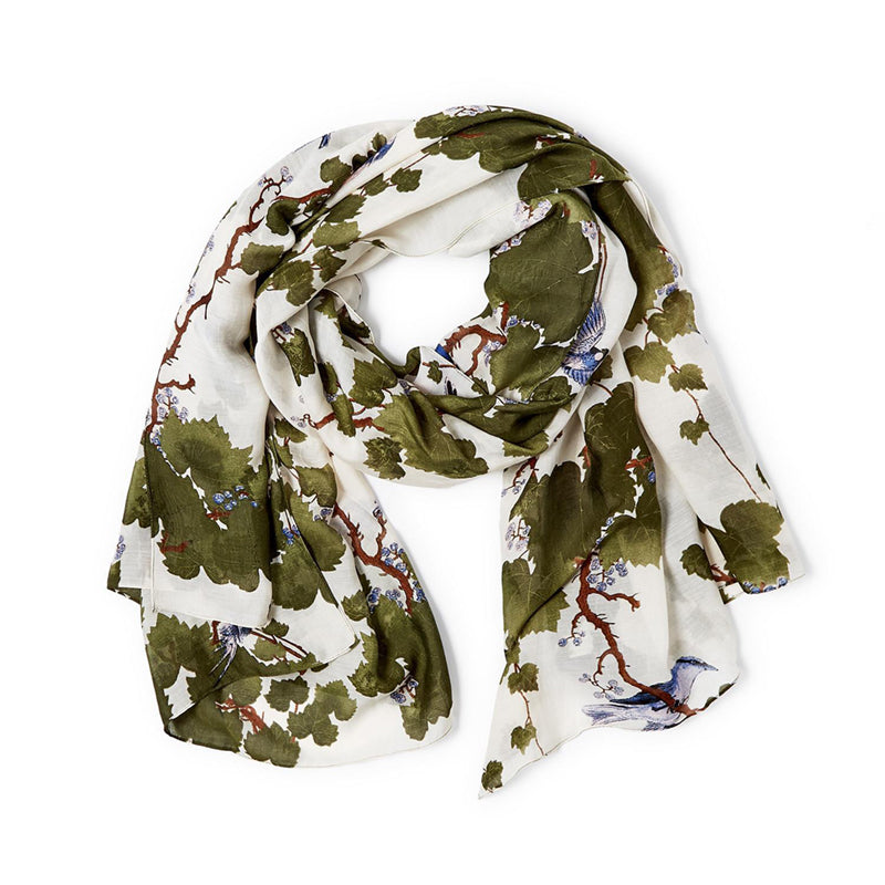 Green Vine, Bird  and Blossom Scarf