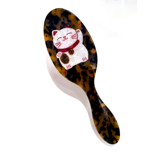 Hand-Painted Lucky Cat Acetate Hair Brush