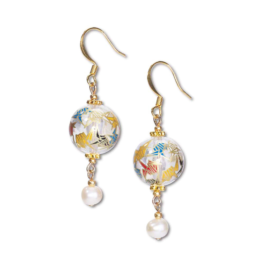 Clear Tensha Crane and Pearl Earring jewelry