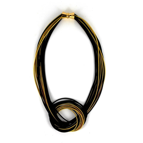 Mizuhiki-inspired Black/Gold Knot Necklace