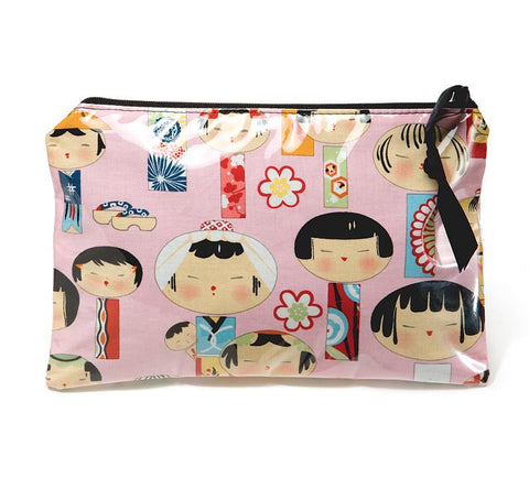 Yancha Kokeshi Print Cosmetic Bag-Manju Pink