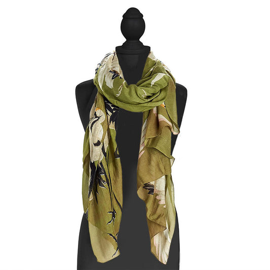 Standing Cranes Scarf-Green