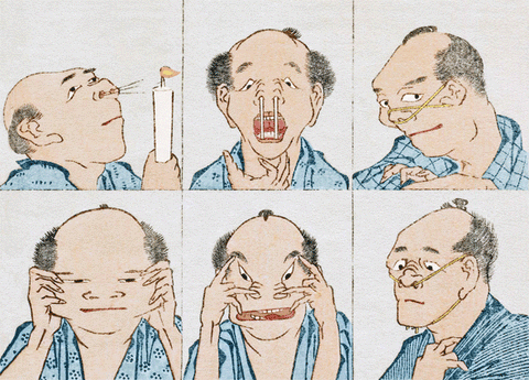 Hokusai Faces Lenticular Postcard