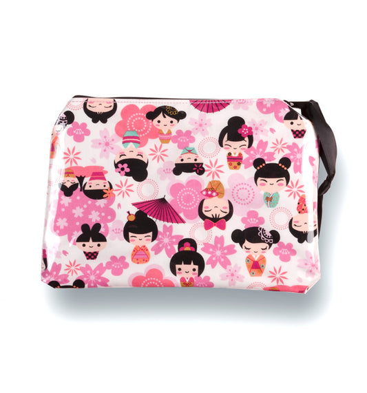 Yancha Flowers and Kokeshi Cosmetic Bag