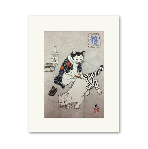 Monmon Cat Print by Horitomo: Tebori Cat