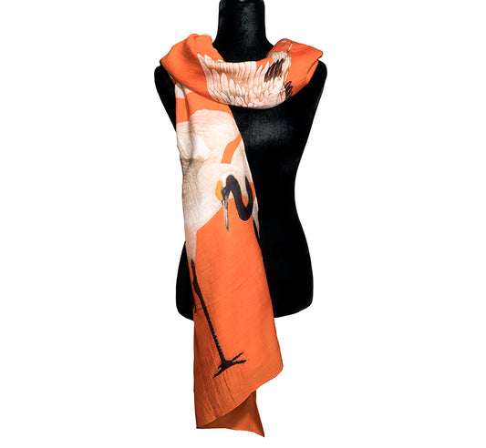 Standing Cranes Scarf-Orange