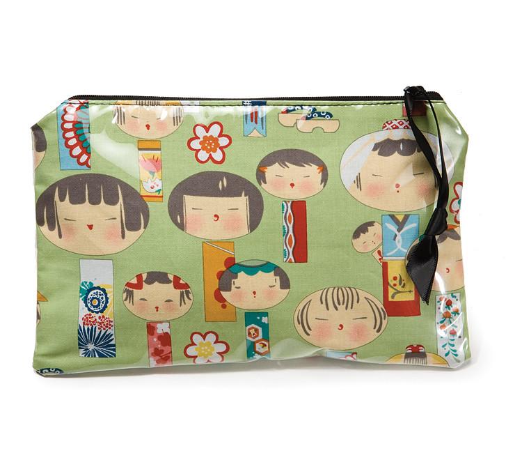 Yancha Kokeshi Print Cosmetic Bag-Green Tea