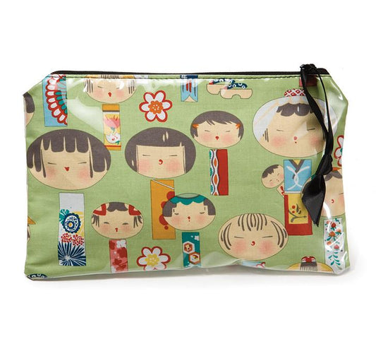 Yancha Kokeshi Print Cosmetic Bag-Green Tea